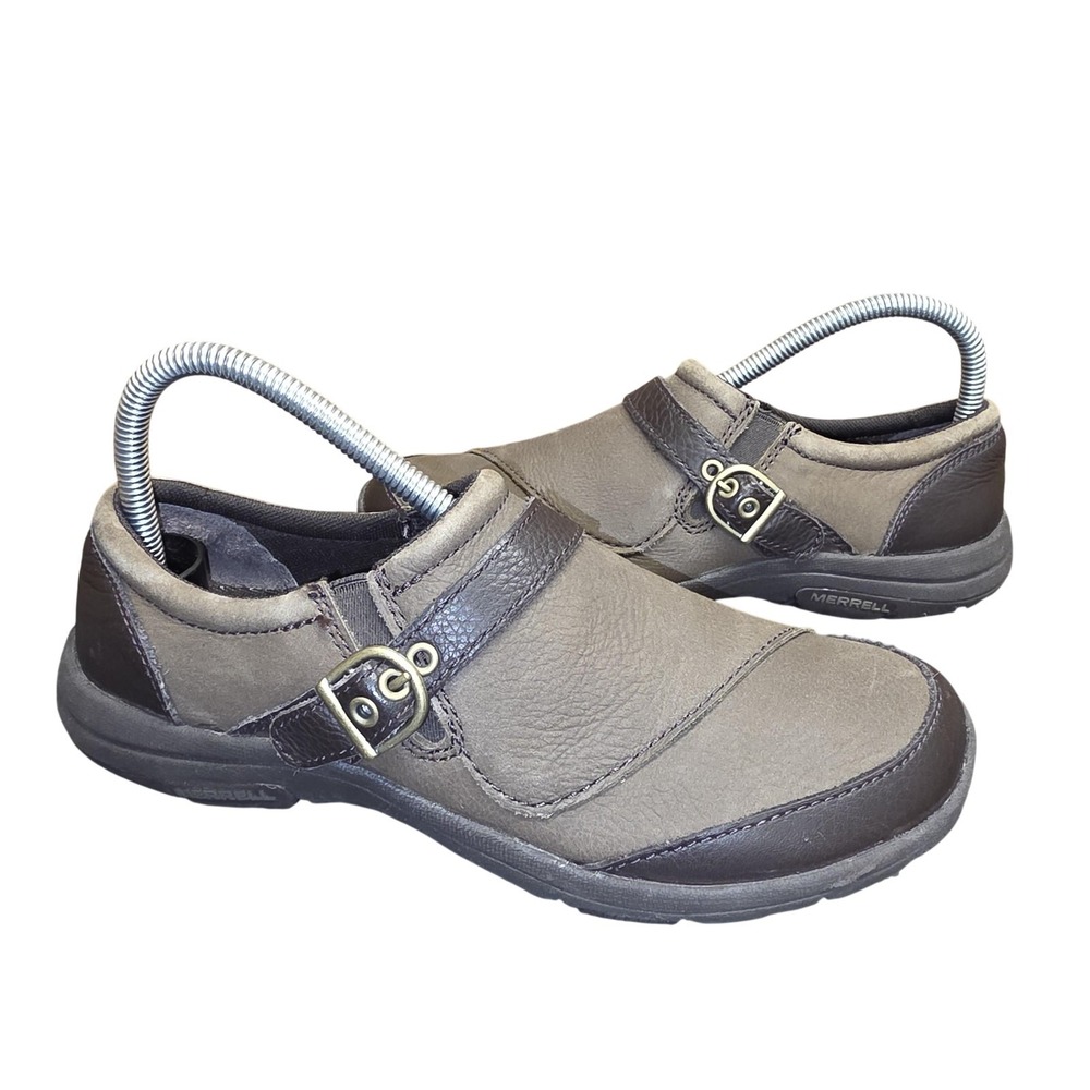 Merrell Shoes Womens Size 7.5 Brown Leather Slip On‎ Buckle Comfort Walking